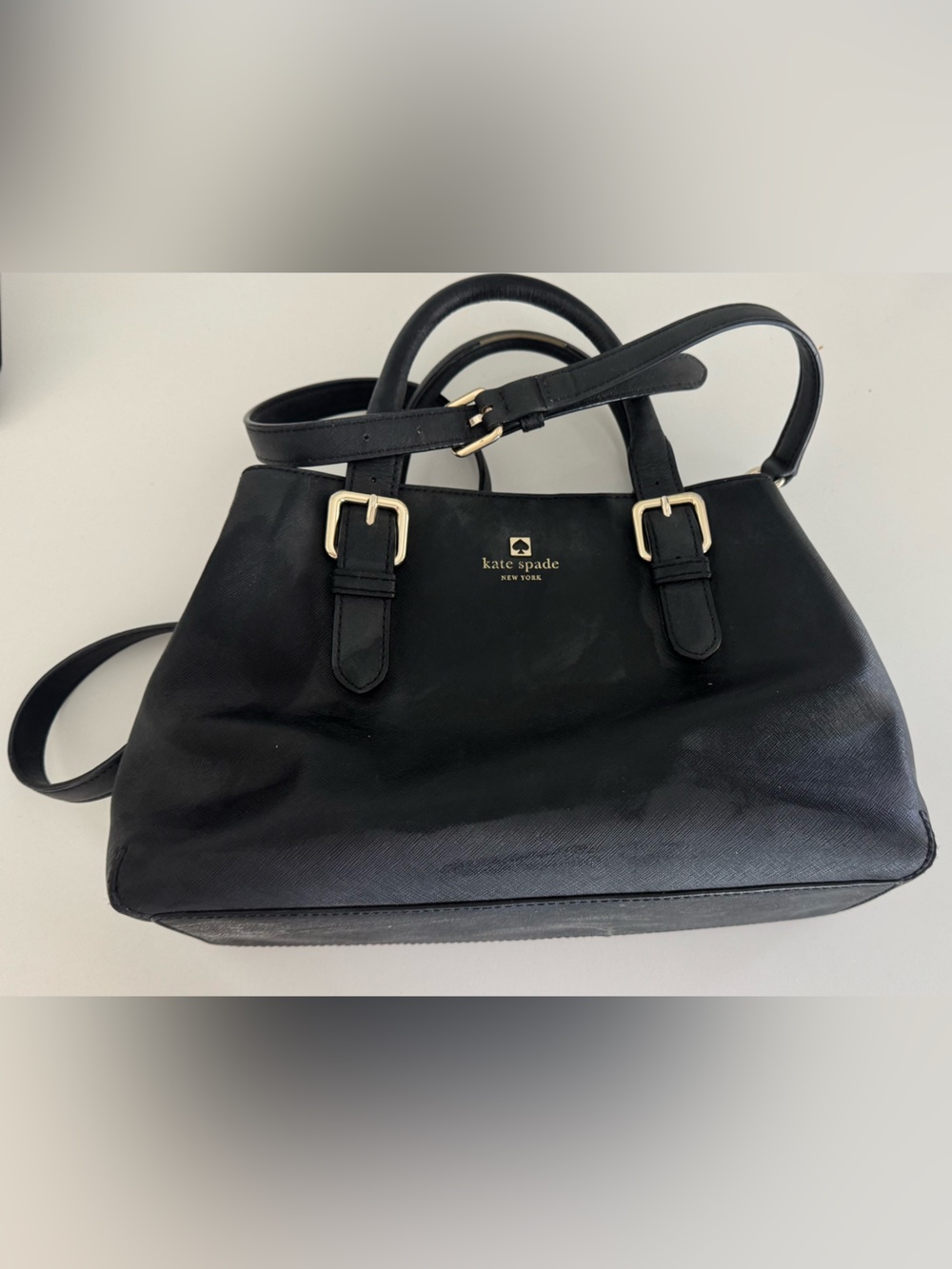 kate spade Black Leather Satchel with Gold Hardware